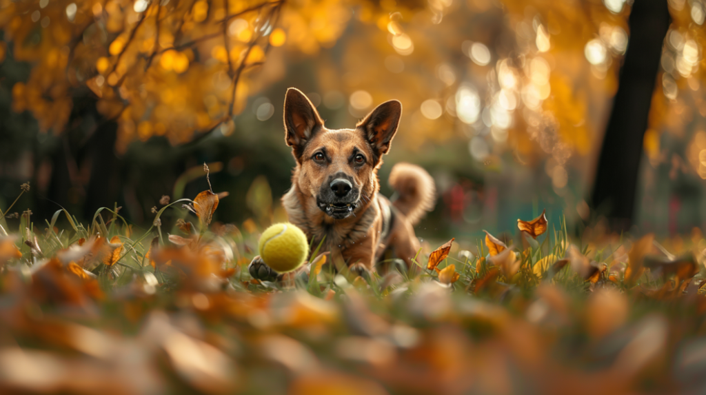 Dog catching a tennis ball. Dog training